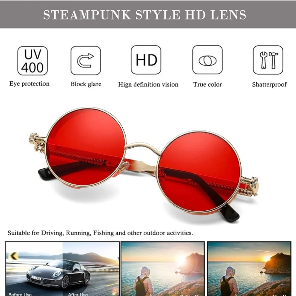 UV 400 Round Steampunk Sunglasses for Women Men - Picture 5 of 6
